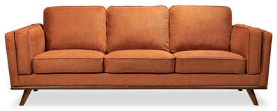 Kort & Co. Kassia 90.6" Linen-Look Fabric Sofa with Wood Base and Legs - Orange | Sofa Kassia de Kort & Co. de 90,6 po en tissu d’apparence lin avec base et pattes en bois - orange