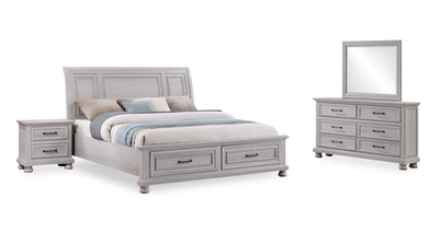 Kylie 6pc Bedroom Set with Storage Bed, Dresser, Mirror & Nightstand, Sand - King Size | Ensemble de chambre à coucher Kylie 6 pièces sable avec lit de rangement, commode, miroir et table de nuit - format très grand lit