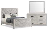 Lark 5pc Bedroom Set with Panel Bed, Dresser & Mirror, Rustic White - Full Size
