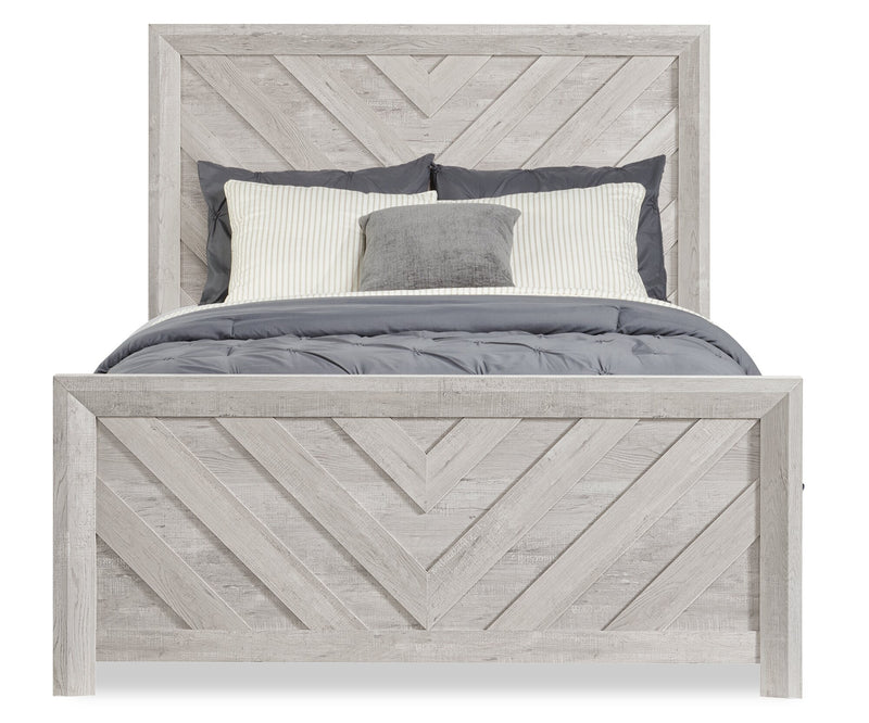 Lark 6pc Bedroom Set with Panel Bed, Dresser, Mirror & Nightstand, Rustic White - Full Size