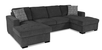 Made in Canada Legend 3-Piece Chenille Fabric Sleeper Sectional with Two Storage Chaises - Pepper Grey | Sofa-lit sectionnel Legend 3 pièces fabriqué au Canada en tissu de chenille avec 2 fauteuils longs de rangement - gris poivre