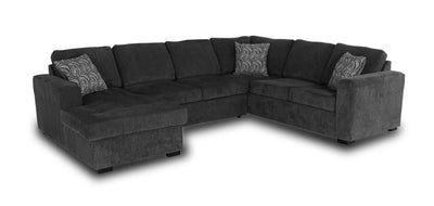 Made in Canada Legend 3-Piece Left-Facing Chenille Fabric Sleeper Sectional with Storage Chaise - Pepper Grey | Sofa-lit sectionnel de gauche Legend 3 pièces fabriqué au Canada en tissu de chenille avec fauteuil long de rangement - gris poivre