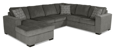 Made in Canada Legend 3-Piece Left-Facing Chenille Fabric Sleeper Sectional with Storage Chaise - Pewter Brown | Sofa-lit sectionnel de gauche Legend 3 pièces fabriqué au Canada en tissu de chenille avec fauteuil long de rangement - brun étain