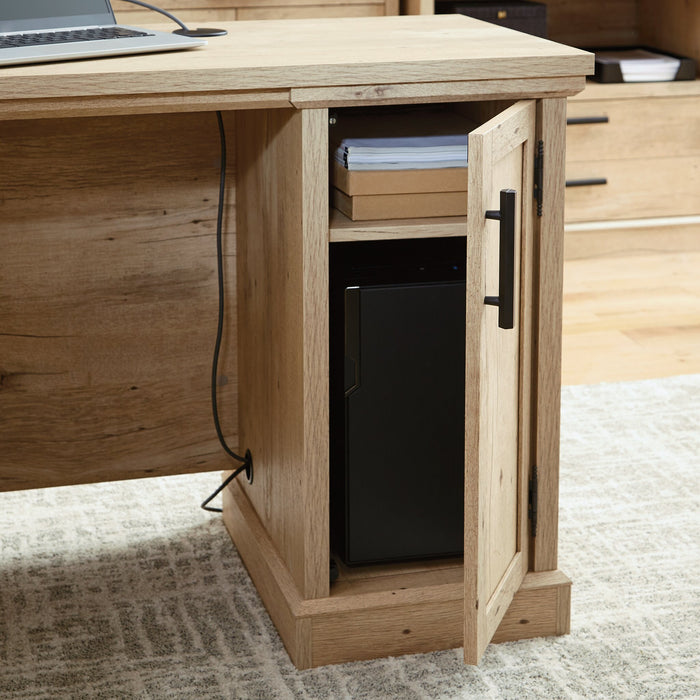 Mason Peak 59.06\" Commercial Grade L-Shaped Office Desk with 3-Drawers & Cabinet - Prime Oak