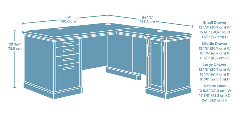Mason Peak 59.06\" Commercial Grade L-Shaped Office Desk with 3-Drawers & Cabinet - Prime Oak