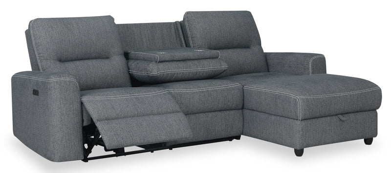 Meadow 2-Piece Right-Facing Chenille Fabric Power Reclining Sectional with Storage Chaise - Charcoal Grey