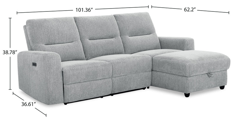 Meadow 2-Piece Right-Facing Chenille Fabric Power Reclining Sectional with Storage Chaise - River Grey