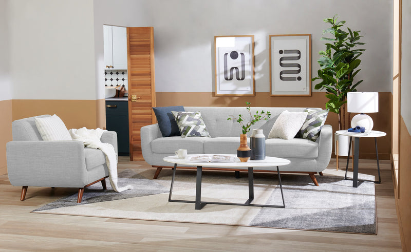 Kort & Co. Nico 22\" Modern Oval End Table - White Sinetered Stone with Dark Grey Metal Legs