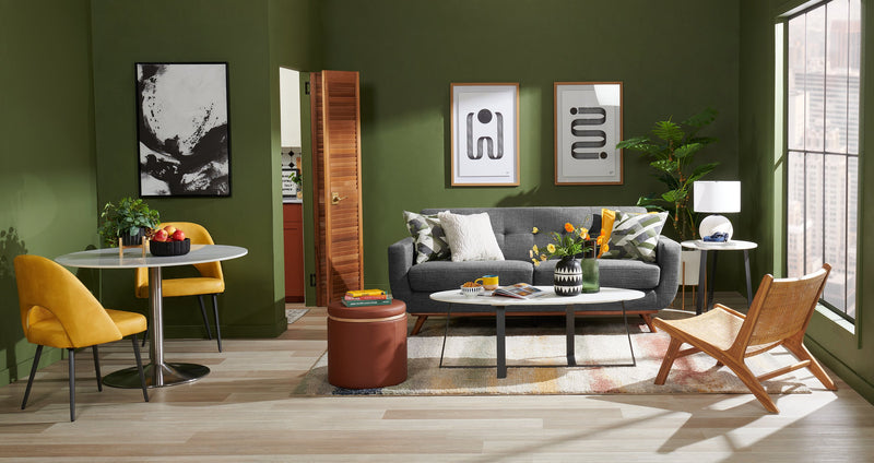 Kort & Co. Nico 22\" Modern Oval End Table - White Sinetered Stone with Dark Grey Metal Legs