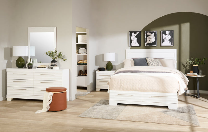 Olivia Platform Storage Bed with Headboard & Frame, Made in Canada, White - Queen Size