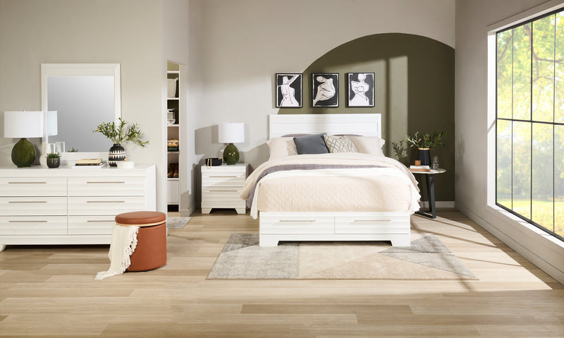 Olivia Platform Storage Bed with Headboard & Frame, Made in Canada, White - Queen Size