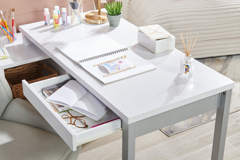 Owen 55\" Reversible Corner Office Desk with 4-Drawers & Cubbies - White