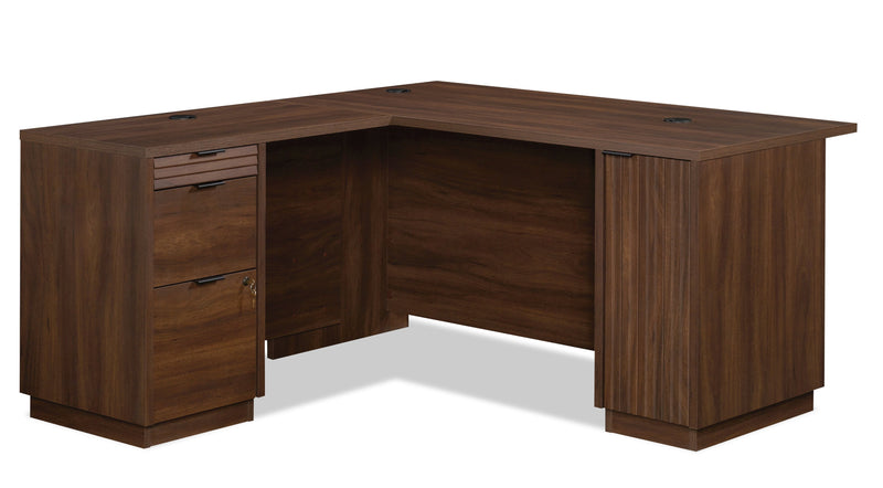 Palo Alto 59.13\" Commercial Grade L-Shaped Office Desk with 3-Drawers & Cabinet - Mahogany