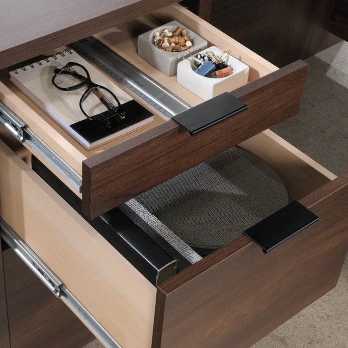 Palo Alto 59.13\" Commercial Grade L-Shaped Office Desk with 3-Drawers & Cabinet - Mahogany