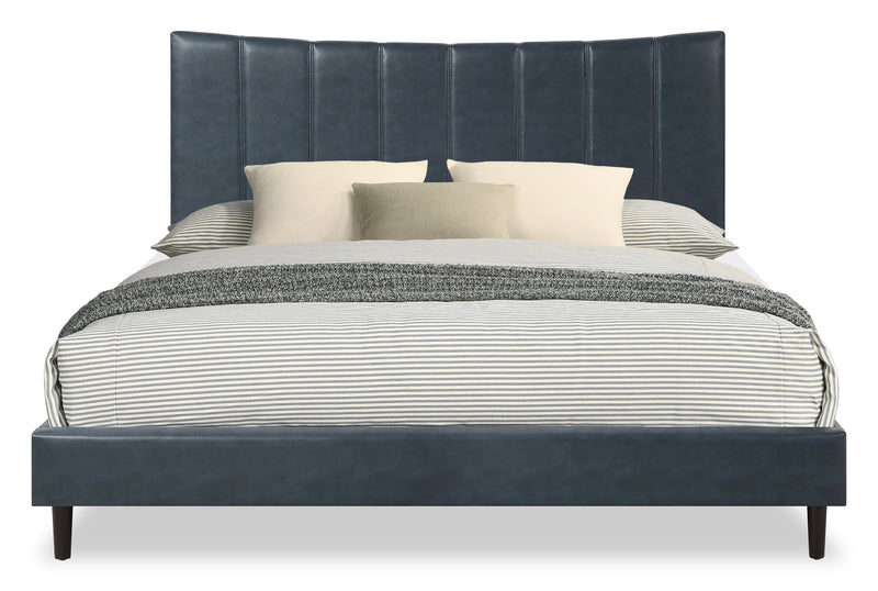Paseo Platform Bed in Navy Vegan-Leather Fabric - King Size