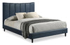 Paseo Platform Bed in Navy Vegan-Leather Fabric - Queen Size