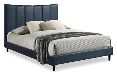 Paseo Platform Bed in Navy Vegan-Leather Fabric - Queen Size | Lit plateforme rembourré Paseo en tissu de cuir végétalien bleu marine - format grand lit