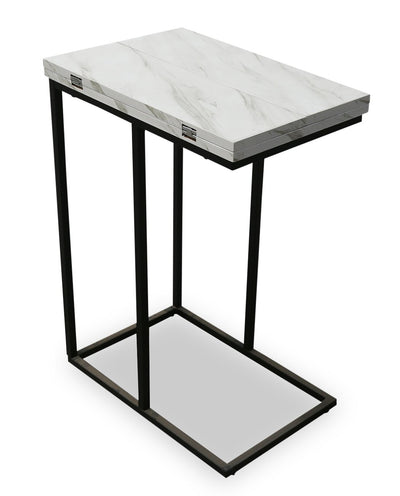 Pia 18" C-Table with Expandable Top - White Marble|Table Pia de 18 po en forme de C avec dessus extensible - marbre blanc