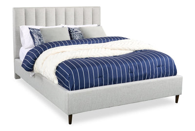 Kort & Co. Rain Upholstered Platform Bed in Light Grey Fabric, Tufted - Queen Size | Lit plateforme rembourré Rain de Kort & Co. en tissu gris clair capitonné - format grand lit
