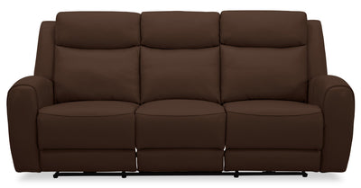 Reign 87" Top-Grain Genuine Leather Power Reclining Sofa with USB Ports - Silverado Chocolate Brown | Sofa à inclinaison électrique Reign de 87 po en cuir véritable de qualité supérieure avec ports USB - brun chocolat Silverado