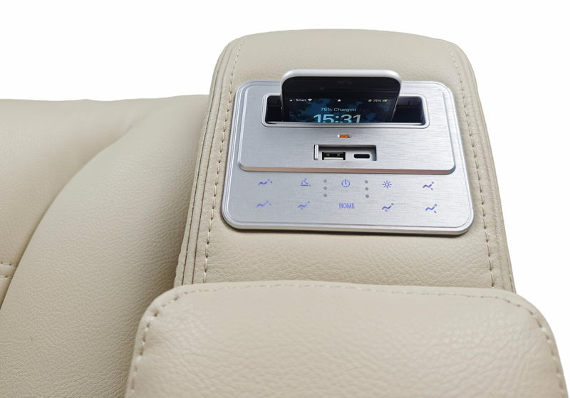 Zen 5-Piece Leather-Look Fabric Home Theatre Power Reclining Sectional with Massage and Two Storage Consoles - Apricot