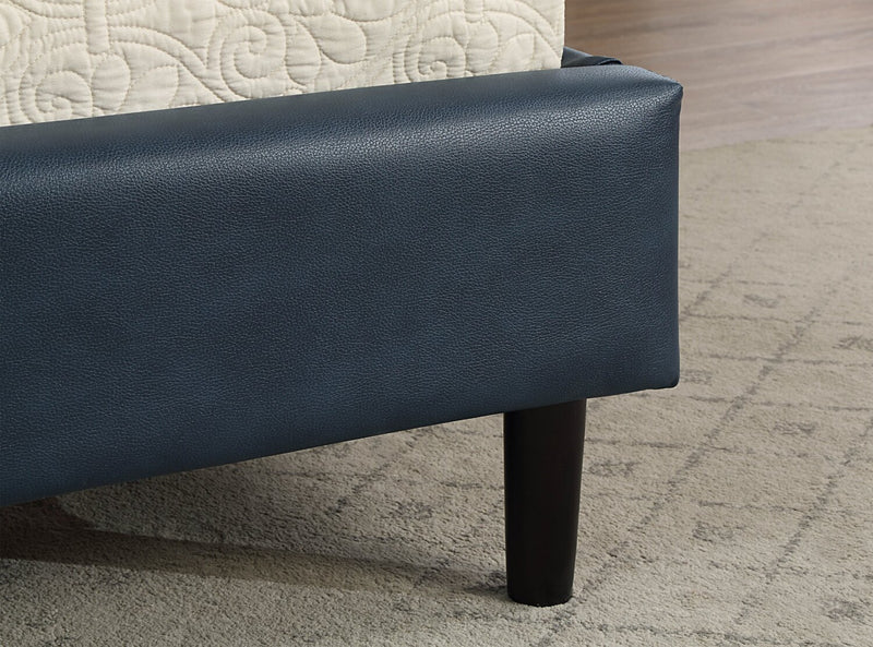 Paseo Platform Bed in Navy Vegan-Leather Fabric - King Size