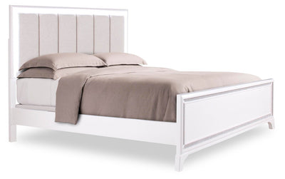 Halo Panel Bed with Headboard & Frame, LED, Glam, White - King Size | Lit à panneaux Halo somptueux avec tête de lit, cadre de lit et éclairage à DEL, blanc - format très grand lit