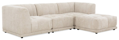 Kort & Co. Oaklyn Modular 4-Piece Fabric Sectional with Ottoman and Tufted Seat Cushions - Beige | Sofa sectionnel modulaire Oaklyn Kort & Co. 4 pièces en tissu avec pouf et coussins de siège capitonnés - beige