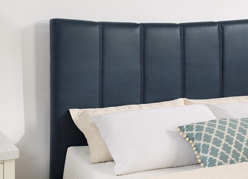 Paseo Platform Bed in Navy Vegan-Leather Fabric - Queen Size