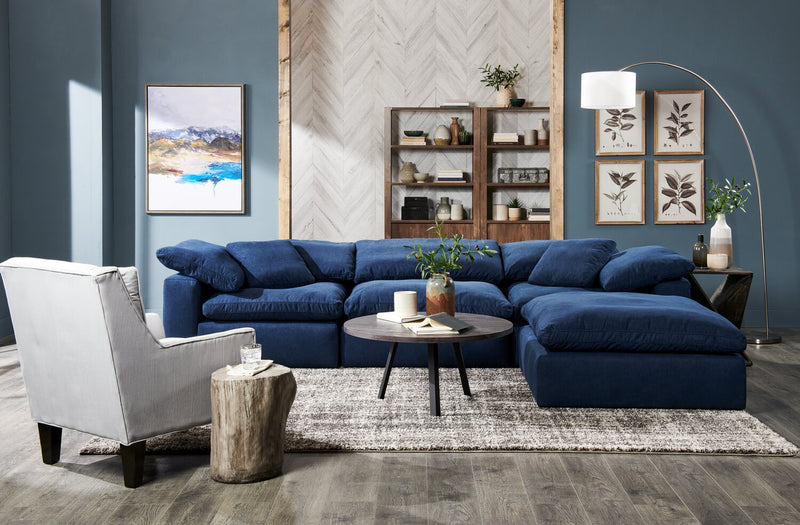Eclipse Modular 43\" Linen-Look Fabric Ottoman with Feather Down Cushion - Navy Blue
