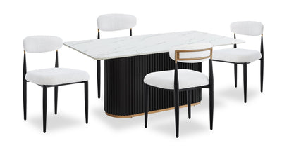 Kort & Co. Capri 5pc Dining Set with Table & 4 Chairs, Gold Accent, Pedestal Base, 72"W - White | Ensemble de salle à manger Capri de Kort & Co. 5 pièces avec table de 72 po (L), touches dorées, base piédestal et 4 chaises - blanc