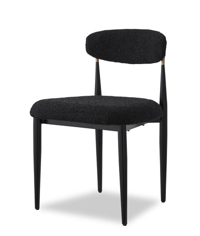 Kort & Co. Capri Dining Chair with Boucle Fabric & Gold Accent, Metal - Black | Chaise de salle à manger Capri de Kort & Co. en métal avec tissu bouclé et touches dorées - noire