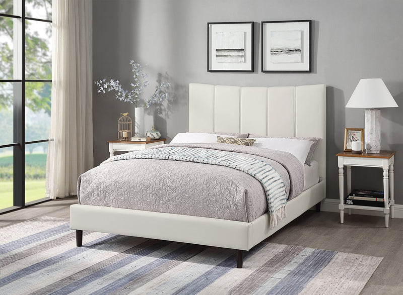 Paseo Platform Bed in Taupe Vegan-Leather Fabric - Full Size