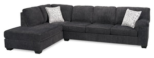 Made in Canada Morgan 2-Piece Left-Facing Chenille Fabric Sofa Bed Sectional with Accent Pillows - Grey