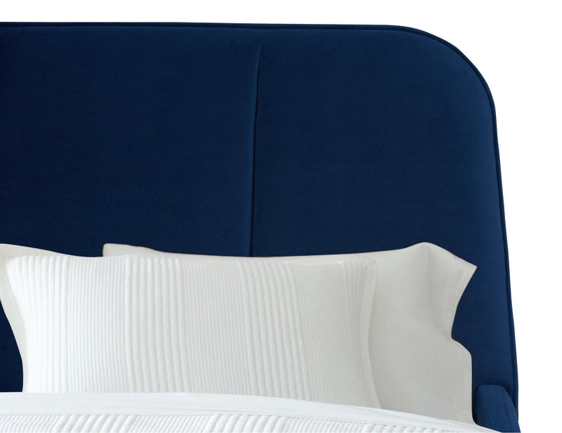 Mave Upholstered Platform Bed in Blue Velvet Fabric - Queen Size