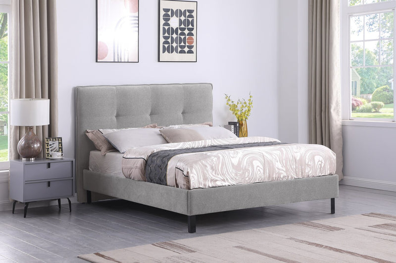 Amos Upholstered Platform Bed Base in Grey Fabric - King Size