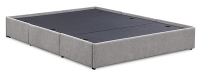 Amos Upholstered Storage Bed Base in Grey Fabric with 3 Built-in Drawers - Full Size | Base de lit de rangement Amos rembourrée en tissu gris avec 3 tiroirs intégrés - format lit double