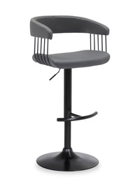 Java Barstool with Swivel & Adjustable Seat, Vegan Leather Fabric, Metal - Grey