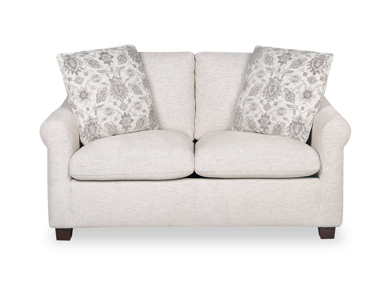 Mallie 60\" Chenille Fabric Loveseat with Rolled Arms and Wood Legs - Shell White