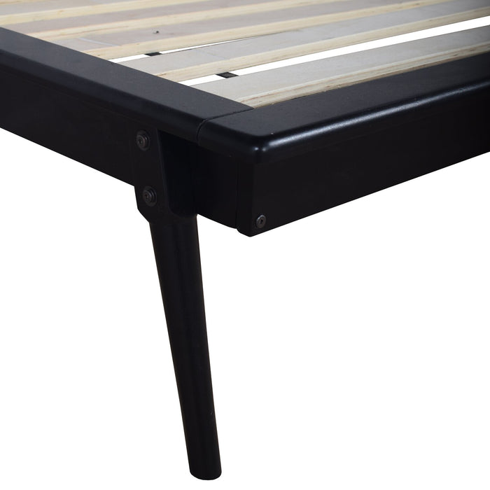 Milan Platform Bed with Headboard & Frame,  Mid-Century Modern, Black - King Size