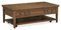 Hanson 50” Traditional Pine Coffee Table with Storage and Casters - Toasted Nutmeg