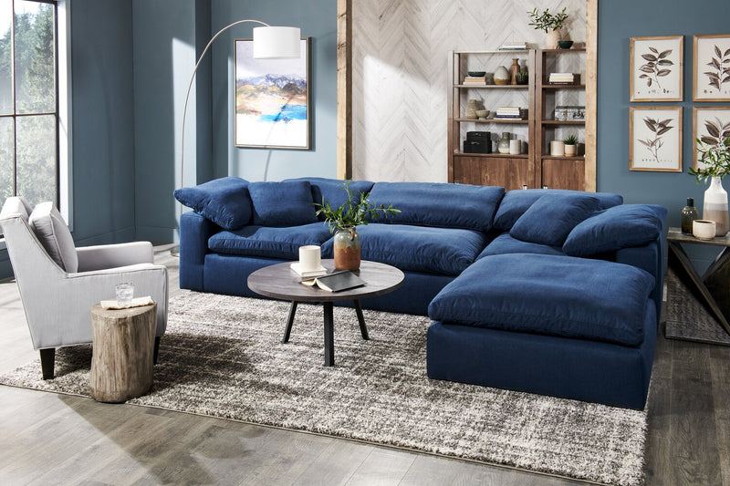 Eclipse Modular 43\" Linen-Look Fabric Ottoman with Feather Down Cushion - Navy Blue