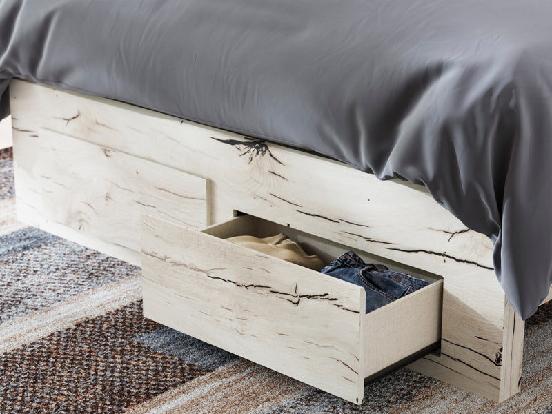 Derekson Storage Bed with 2 Built-In Footboard Drawers, Rustic White - Queen Size