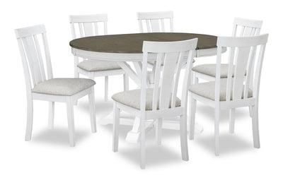 Brook 7pc Dining Set with Table & 6 Chairs, 42-54"W Extension, Round - White/Brown | Ensemble de salle à manger Brook 7 pièces avec table ronde, rallonge de 42 po à 54 po (L) et 6 chaises - blanc et brun
