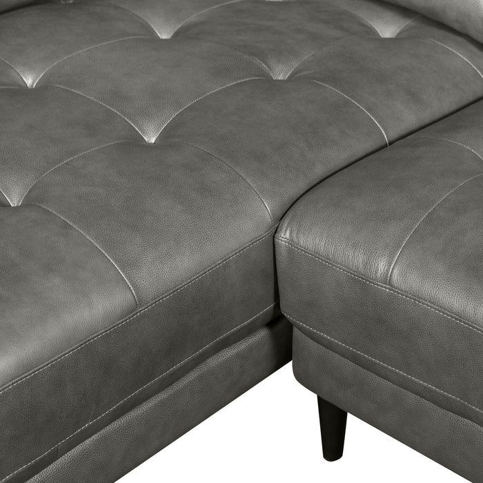 Edge 2-Piece Left-Facing Genuine Leather Sectional with Wood Legs and Removable Back Cushions - Grey