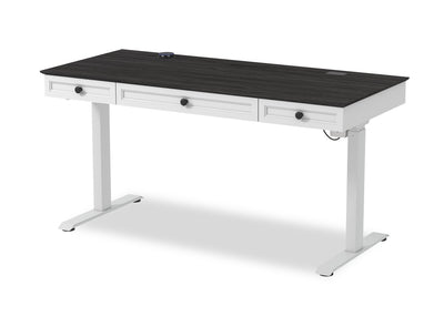 Elevate 60” Height-Adjustable Office Desk with Storage and Wireless Charging - White/Grey | Bureau Elevate de 60 po à hauteur réglable avec rangement et recharge sans fil - blanc et gris