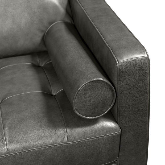 Edge 2-Piece Left-Facing Genuine Leather Sectional with Wood Legs and Removable Back Cushions - Grey