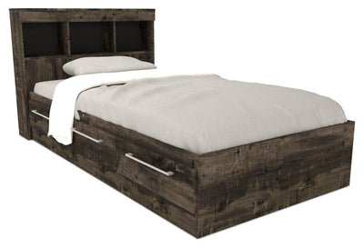 Riley Mates Bed with Bookcase Headboard Set for Kids, Made in Canada, Grey - Twin Size | Lit matelot Riley avec ensemble de tête de lit bibliothèque pour enfants, fabriqué au Canada, gris - format lit simple