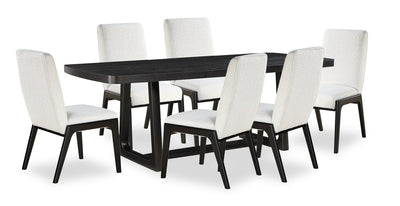 Alma 7pc Dining Set with Table & 6 Chairs, Trestle Base, 86"W - Charcoal Black & White | Ensemble de salle à manger Alma 7 pièces avec table de 86 po (L), base à tréteaux et 6 chaises - anthracite noir et blanc