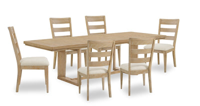 Aspen 7pc Dining Package with 80-104" Extension Table & 6 Chairs, Fabric - Natural | Ensemble de salle à manger Aspen 7 pièces avec table à rallonge, 80 po à 104 po et 6 chaises en tissu - naturel